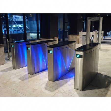 Couloir rapide motorisé 1 aile en acier inoxydable et verre trempé