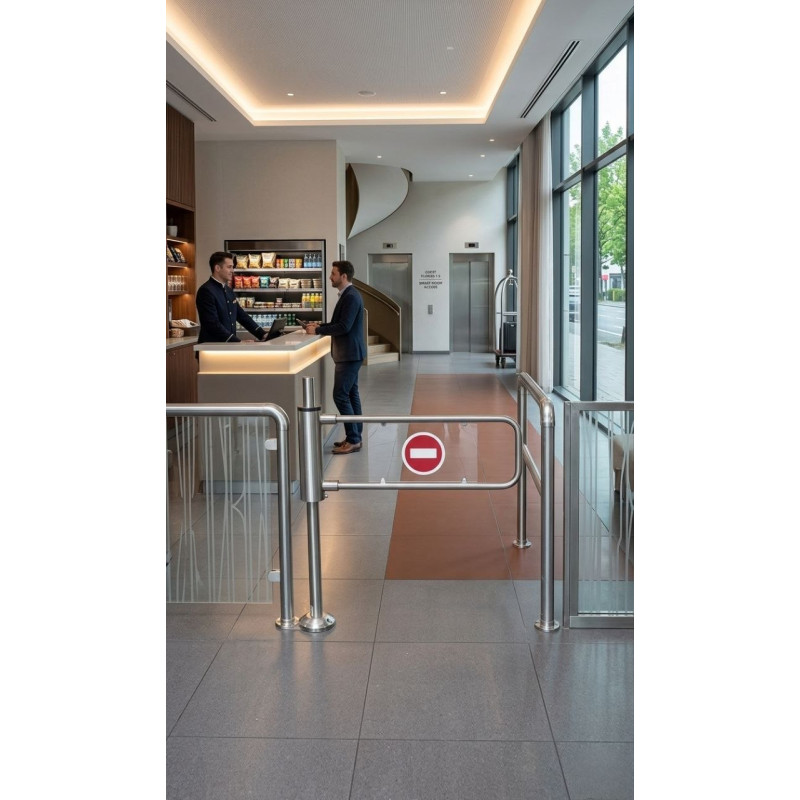 Portillon pivotant électromagnétique en inox pour contrôle d’accès – Grande surface | Ozak